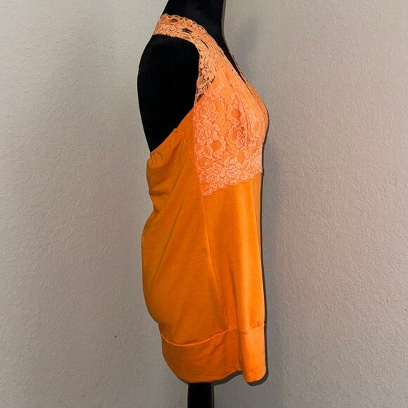 Y2K Wildcat Halter Dress Neon Orange Women's Size M/L Lace Trim Boho Preppy - Picture 2 of 7